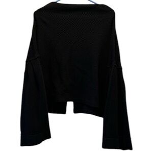 We the Free by Free People Cropped Black Thermal Wide Sleeve Top Size S